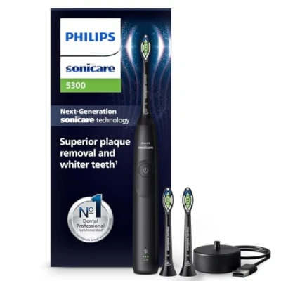 Immagine di Philips Sonicare 5300 spazzolino elettrico sonico con 2 livelli di intensità, avviso pressione, EasyStart, Smartimer e BrushPacer, nero, modello HX7101/04 [Nuova tecnologia]