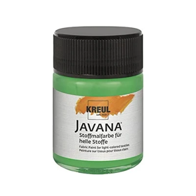 Immagine di Kreul 91908 Vernice Javana per Tessuti Leggeri, Barattolo Verde Brillante, Liscia a Base d&#039;Acqua con Carattere cremoso, penetra in profondità nelle Fibre, Colore Brilliant Green, 50 ml,