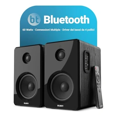 Immagine di Majority D40 Coppia di casse HiFi con amplificatore, altoparlanti bluetooth varie opzioni audio, piccole ideali per home theatre, videogiochi, computer, impianto stereo casa