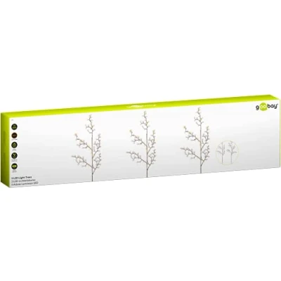 Immagine di goobay 58256 Set di 3 alberi luminosi con 75 LED, funzione timer (3000 K), funzionamento a batteria, per interni ed esterni, IP44, trasparente