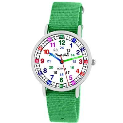 Immagine di Pacific Time Orologio da polso per bambini, in tessuto, analogico, al quarzo, 10903 Verde, cinghia