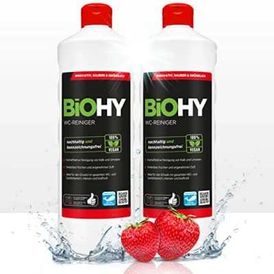 Immagine di BiOHY detergente per WC (2 bottiglie da 1l) EXTRA FORTE Concentrato biologico professionale Gel viscoso Ideale contro il calcare delle urine (WC Reiniger)