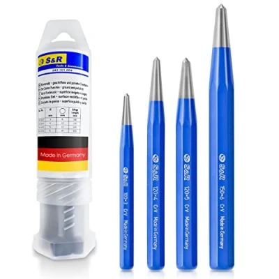 Immagine di S&amp;R Punzoni Cacciaspine cacciapunte Set di 4 pz: 3/4/5/6 mm, in acciaio Cr V Made Germany