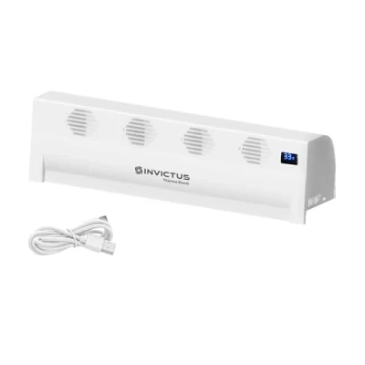 Immagine di Genius Invictus Therma Boost Basic Amplificatore di riscaldamento a batteria, 2 modalità, display senza fili, distribuzione del calore, ventilatore con termostato integrato, risparmio energetico