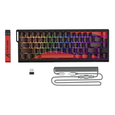 Immagine di ATTACK SHARK X68PRO HE Tastiera da Gioco Wireless con Attivazione Rapida, Precisione RT 0,01 mm, Interruttore Magnetico, 8KHz, Attuazione Regolabile, Snap Tap, RGB, C01 Cavo Spirale Rosso