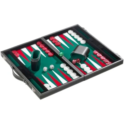 Immagine di Philos 1732 Backgammon, Interno In Feltro Verde, Bianco E Rosso, Medium, Valigetta Finta Pelle