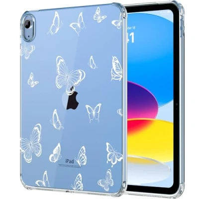 Immagine di MoKo Custodia per iPad 10a Generazione 10,9&quot; 2022, 10 Gen. Cover Protettiva in TPU Trasparente Morbido Antiurto Sottile e Leggero con Copertura Posteriore Trasparente, Farfalla Bianca