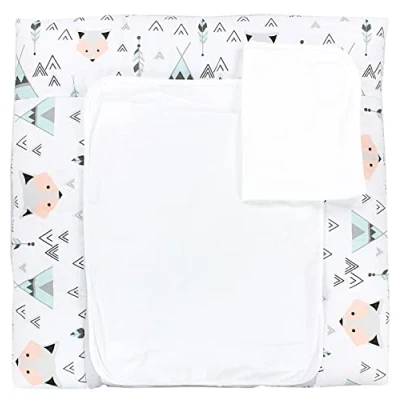 Immagine di TupTam Materassino Fasciatoio con 2 Coperture in Spugna, Grigio/Volpe/Menta, 75 x 80 cm