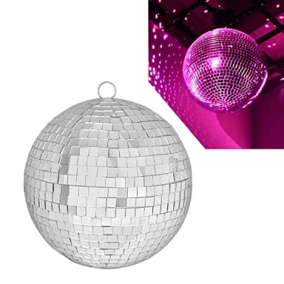 Immagine di QINERSAW Sfera Specchiata 20 * 20CM Palla a Specchio da Discoteca Specchi per Creare Effetti di Luce Anni 60 70 80 Festa Tema e (Argento)