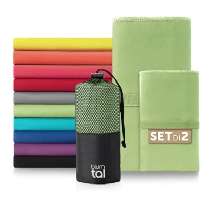 Immagine di Blumtal asciugamano microfibra 180x90 cm + 80x40 nel set palestra asciugatura rapida asciugamani da viaggio microfiber towel verde