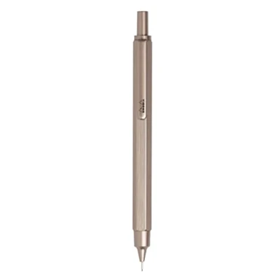 Immagine di RHODIA 9395C Portamine scRipt Corpo Esagonale in Alluminio Spazzolato Legno di rosa per Mine Grafite Standard 0,5 mm, fusto Acciao retraibile Gomma sotto il Pulsante Collezione