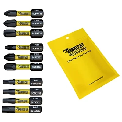 Immagine di 10 x SabreCut SCRK32 32 mm PZ1 PZ2 PZ3 PH1 PH2 PH3 TX20 TX25 TX30 TX40 Set di punte per cacciavite a impatto magnetico Pozi Pozidriv Phillips Torx compatibile con Dewalt Milwaukee Bosch Makita ecc.