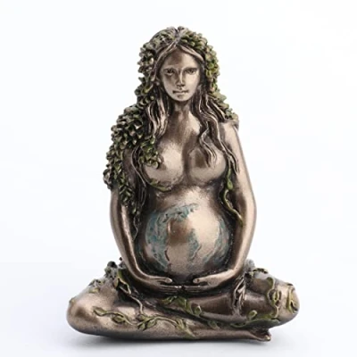 Immagine di Veronese Design Madre Terra Gaia Seduto Lotucs Pose Dipinto Bronzo Finitura Statuetta in Resina