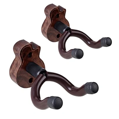 Immagine di KingPoint Supporto da parete per chitarra a mano regolabile acustica ed elettrica NOCE nera (2PACK MINI APPENDINO NERO)