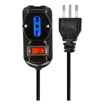Immagine di Multipresa Elettrica 3 Posti Spina 10A con Interruttore, Ciabatta 2 Prese 10A/16A + 1 Presa Schuko 16A, Max 2500W 250V (con Cavo 5 metri, Nero)