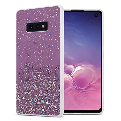 Immagine di Cadorabo Custodia compatibile con Samsung Galaxy S10e in Viola glitter protettiva silicone TPU scintillanti Ultra Slim Back Cover Case