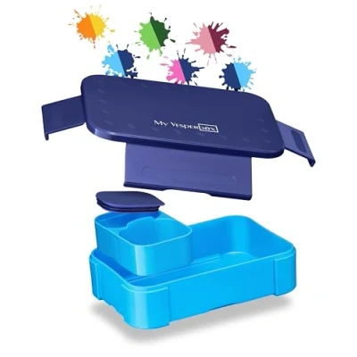 Immagine di My Vesperbox Mini Lite Bento Box per bambini Contenitore il pranzo estremamente robusto pane ideale l&#039;asilo e la scuola (coperchio blu/corpo azzurro)