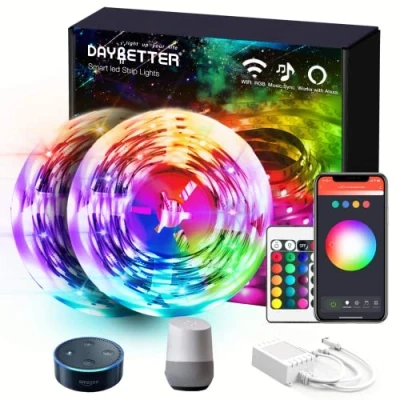 Immagine di DAYBETTER Striscia LED da 50 piedi (2 rotoli 25 piedi) con controllo app Tuya WiFi, Alexa e Google Assistente per camera letto tessuti la casa