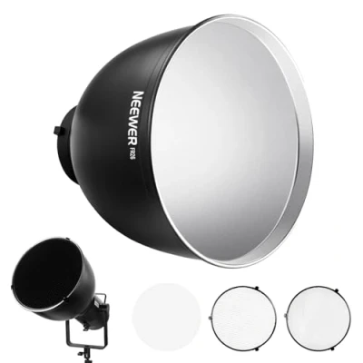 Immagine di NEEWER 26,5cm Riflettore a Fuoco Medio Attacco Bowens + Griglie Nido d&#039;Ape da 15/30 e Panno Morbido, Paralume Diffusore 45 Compatibile con Godox Luce Flash Strobe Speedlite Studio, FR26