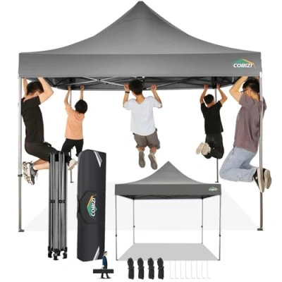 Immagine di COBIZI Gazebo 3x3 Pieghevole Impermeabile senza Parete Laterale,Gazebo Esterno Resistente,Tende per Gazebo,Tendone Padiglione Pop Up Feste Campeggio (3 3m Grigio)