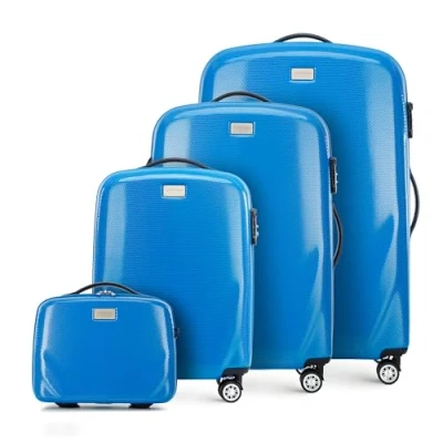 Immagine di WITTCHEN PC Ultra Light Bagagli rigidi Valigia da viaggio Set di 4 valigie in policarbonato Quattro ruote doppie Lucchetto TSA Manico alluminio telescopico Taglia (S+M+L+Borsa toilette) Blu