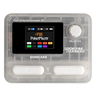 Immagine di SONICAKE Multieffetto Pedale per chitarra 9 Moduli effetti 100 Preset 20 Amp/Cab Processore di OTG Interfaccia audio USB BT con APP Pocket Master (Bianco Trasparente)