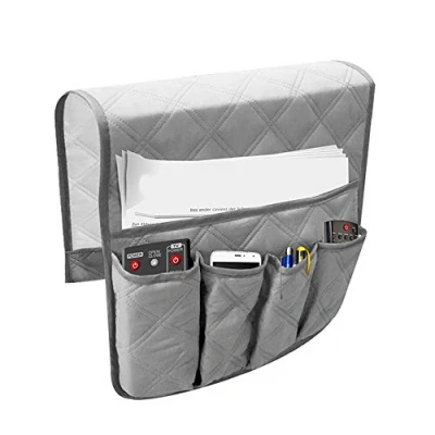 Immagine di Organizzatore Divano, Sacca Portaoggetti, Tasca Porta Telecomandi, Organizer Caddy Doppia Parete, Antiscivolo per Poltrona Supporto Custodia in Tessuto Telefoni, libri (Grigio)