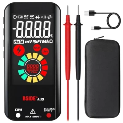 Immagine di BSIDE A10 Mini Multimetro Digitale Ricaricabile Grande LCD a Colori 6000 Conteggi Tester Automatico di Tensione Resistenza e Continuità, Capacità Diodo NCV con Cicalino Torcia