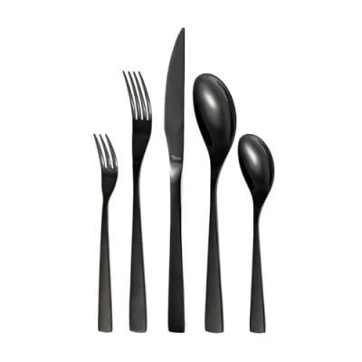 Immagine di Otto Koning Berlin Set di Posate 20 Pezzi in Acciaio Inossidabile Placcato Nero Titanio e Lucido, Spessore 4 mm. Coltello da Bistecca. Un Moderno Servizio tavola per commensali