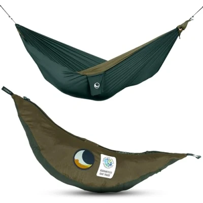 Immagine di Ticket to the Moon Original per 1 2 Persone, commercio equo &amp; fatta a mano, leggera VERDE SCURO/VERDE MILITARE viaggiare, il campeggio e l&#039;uso quotidiano, XL 3.2*2m, 600g, nylon paracadute in seta