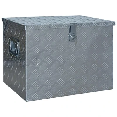 Immagine di vidaXL Scatola Multiuso Porta Attrezzi Contenitore Portaoggetti Chiave Inclusa Baule in Lamiera di Alluminio 610x430x455 mm Argento