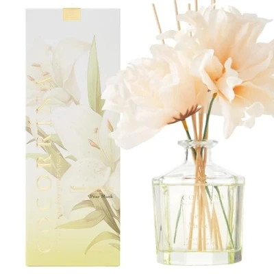 Immagine di COCORRÍNA Fiore Diffusore Profumo Ambiente con 8 Bastoncini di fragranza 250ml Muschio Pera, Naturale, Lunga Durata, per la Camera da Letto, L&#039;Ufficio, Il Bagno (Collezione Master)