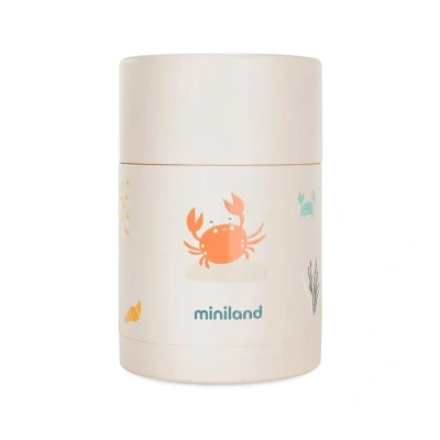 Immagine di Miniland Thermos Bebè per Alimenti 600ml in Acciaio Inox, Mantiene la Temperatura oltre 24h, Chiusura Ermetica e Isolamento a Doppia Parete (Crabsy)