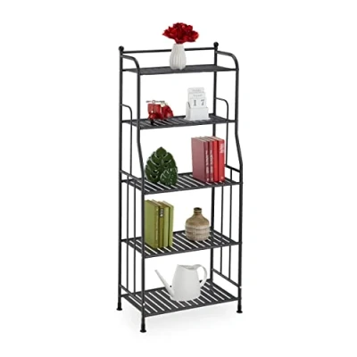 Immagine di Relaxdays Scaffale in Metallo, HxLxP: 133 x 56 28 cm, Mobiletto Cucina e Bagno, 5 Ripiani, Mensole Multiuso, Nero, 100% Acciaio