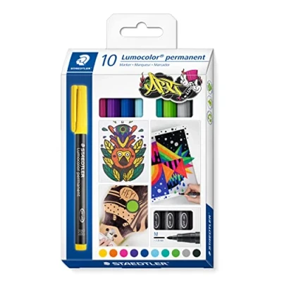 Immagine di STAEDTLER Lumocolor 317 C10 Pennarello indelebile per quasi tutte le superfici, resistente alle sbavature e all&#039;acqua, tratto 1,00 mm, ricaricabile, 10 pennarelli universali in colori assortiti