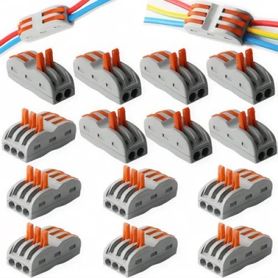 Immagine di CESFONJER Compact Connettore, Morsettiera a Barra di Pressione Bilaterale, Grigio Conduttori Assortiti Connettori Filo Compatto (SPL 2 7Pezzi, SPL 3 7Pezzi)