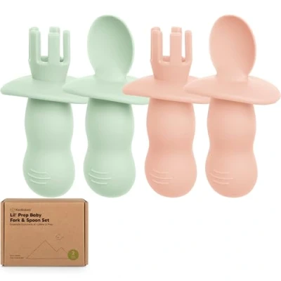 Immagine di KeaBabies 4 pack cucchiai di silicone bambino e set forchetta cucchiaio stesso cibo, BLW accessori 6 12 mesi, svezzamento posate bambino, training (Mellow)