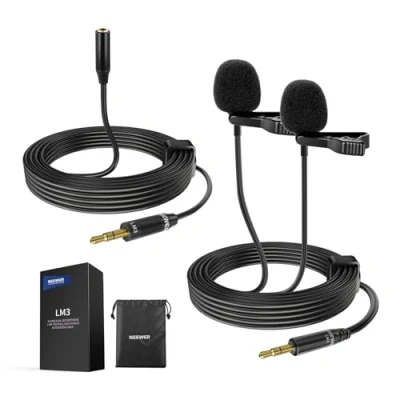 Immagine di Neewer Microfoni Lavalier doppi cablati da 2 m con cavo di prolunga 4 m, mini clip on a condensatore omnidirezionale microfono lav 3,5 mm TRS per fotocamera DSLR mirrorless videocamera