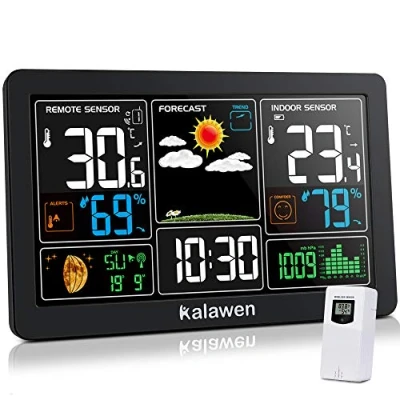Immagine di Kalawen Stazione Meteo Meterologica Digitale con Sensore Esterno Wireless Automatica Schermo LCD Display Sveglia Orario Data Temperatura umidità Previsioni