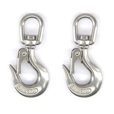 Immagine di Gancio di sollevamento a moschettone in acciaio inox 304 con occhiello girevole e chiusura sicurezza, ideale per lavori sartiame, cantieri come accessorio 150 kg., 2