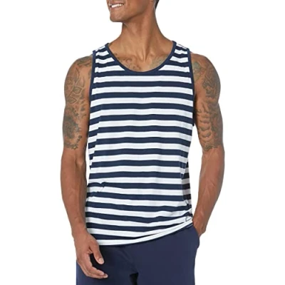 Immagine di Amazon Essentials Top a Canotta Regular Fit Uomo, Blu Marino Bianco Righe, L