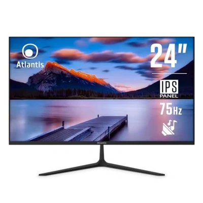 Immagine di ATLANTIS Monitor 24 pollici, schermo 24&quot; IPS 75Hz, Full HD 1920x1080, VGA HDMI DP, MULTIMEDIALE, FreeSync, Uscita Audio/Cuffie, inclin, risposta 5ms, Contrasto 1000:1, Angolo 178/178, Cavo 1,5m