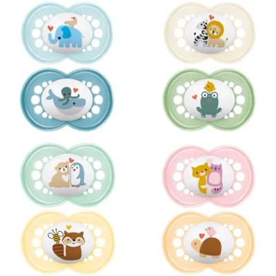 Immagine di mam Ciuccio originale classico 6+ mesi (2 pezzi) colore casuale in silicone simmetrico e anatomico tettarella per neonati con scatola di trasporto sterilizzazione