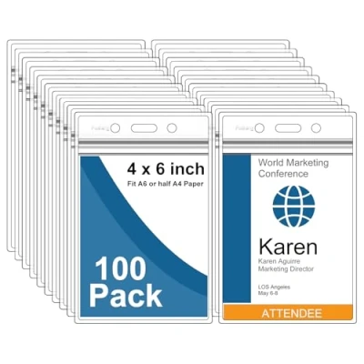 Immagine di Fushing 100 Porta Badge Verticali in Plastica Trasparente, Portanome, Carte XXL
