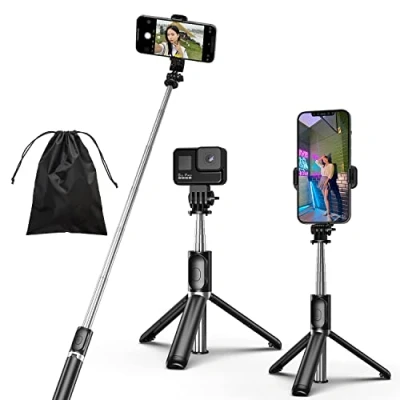 Immagine di Eono Bastone Selfie Stick, 4 in 1 Treppiede di Riempimento Estensibile con Telecomando Wireless Rimovibile Compatibile 4.7 6.7 Pollici Smartphone Gopro Camera