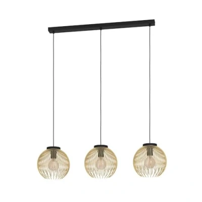 Immagine di Eglo lampada a sospensione Venezuela, sospesa filo con 3 luci per tavolo da pranzo, illuminazione sala pranzo in metallo nero e oro, attacco E27