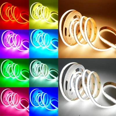 Immagine di Striscia LED RGB CCT COB, 24 V, 5 in 1, 840 LED/m, WW+CW doppio bianco, 2700 K 6500 K, temperatura di colore regolabile, FCOB RGBW COB Band per feste, bancone, scaffali, decorazioni la