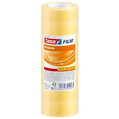 Immagine di Tesafilm Standard Nastro Adesivo Trasparente Multiuso per la Casa, L&#039;Ufficio e Scuola, 33 m x 19 mm Confezione da 8 Rotoli
