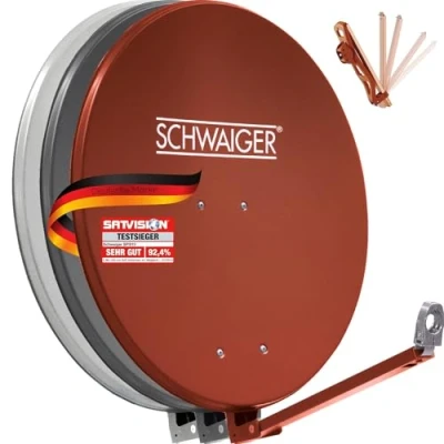 Immagine di SCHWAIGER 265 antenna satellitare SAT in alluminio impianto offset LNB braccio di supporto a palo 88 x cm rosso mattone
