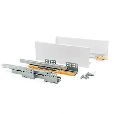 Immagine di Emuca Kit Cassetto Cucina o Bagno con Guide ad Estrazione Totale e Chiusura Soft, Altezza 105 mm Profondità 500 mm, Grigio Antracite